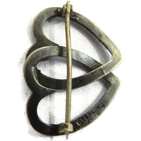 Vintage Sterling Silver Brooch Double Heart - Picture 2 of 9